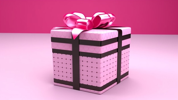 Una caja de regalo rosa con una cinta rosa y un lazo rosa.