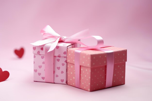Caja de regalo rosa frente a un ambiente festivo de fondo rosa