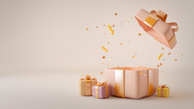 Caja de regalo rosa pastel en blanco con cinta dorada