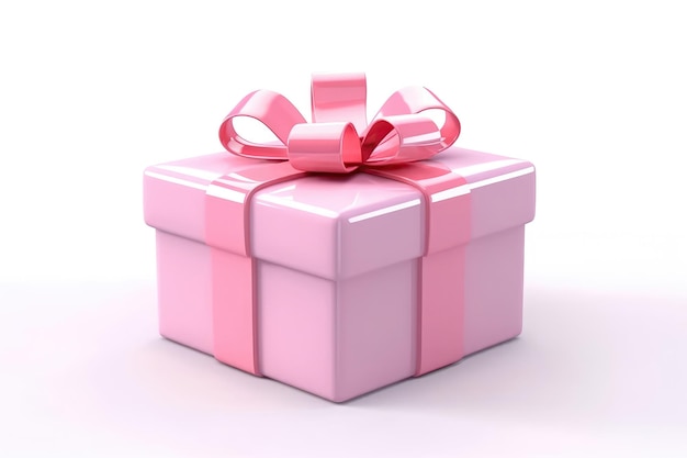 Caja de regalo rosa sobre fondo blanco 3D IA generativa