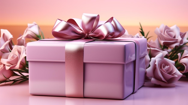 Caja de regalo rosa sobre fondo rosa