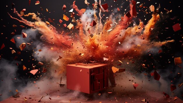 Caja de regalo sorpresa colorido explosión de salpicaduras papel pintado AI Imagen generada