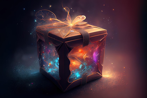 Caja de regalo sorpresa púrpura 3D Generative Ai
