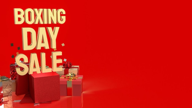 La caja de regalo y el texto dorado Venta de Boxing Day para negocios o concepto publicitario representación 3d