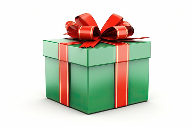 Caja de regalo verde y roja aislada con cinta y lazo