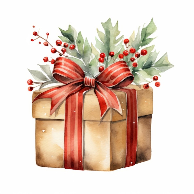 Caja de regalos de acuarela navideña Ilustración de la IA GenerativexA
