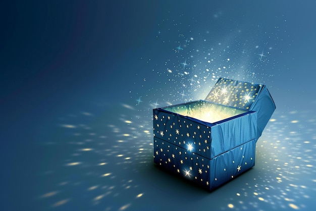una caja de regalos con una cinta azul en ella