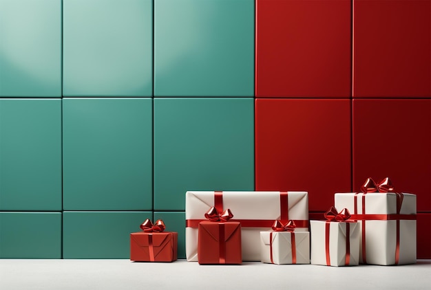 Caja de regalos con cinta roja en fondo oscuro concepto de Navidad y Año Nuevo
