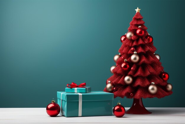 Foto caja de regalos con cinta roja en fondo oscuro concepto de navidad y año nuevo