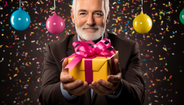 Foto caja de regalos festiva con confeti colorido ideal para cumpleaños bodas o celebraciones del día de la madre