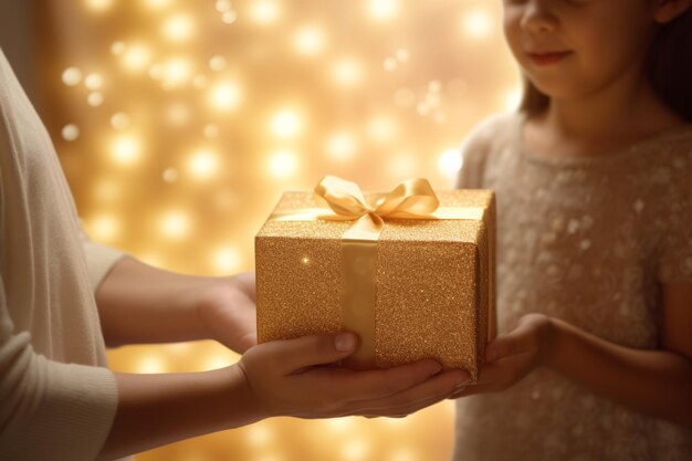 Foto caja de regalos en la mano dar regalos a los niños concepto generativo ai