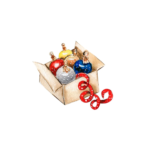 Caja con regalos de Navidad Acuarela ilustrada a mano