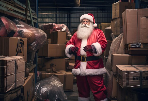 Caja de regalos de Papá Noel Parcelas de Navidad Trabajador del almacén Santa distribución almacén centro de envío