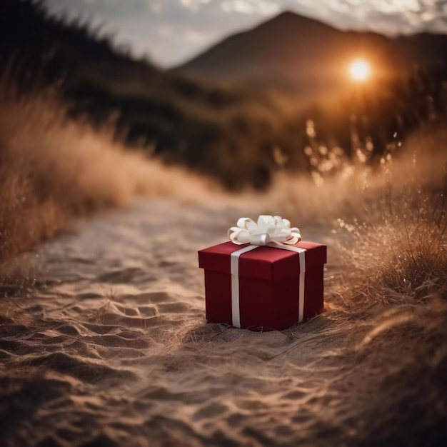 Foto caja de regalos en la playa