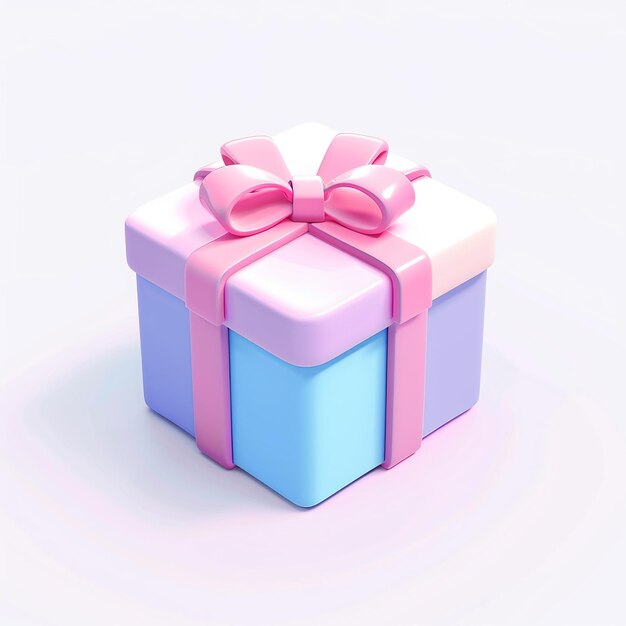 una caja de regalos rosa y azul con un lazo rosa en ella