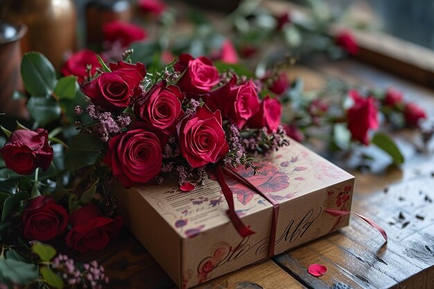 caja de regalos con rosas