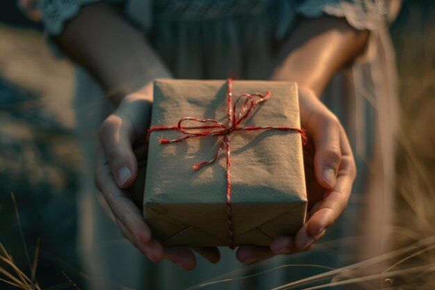 La caja de regalos de tiempo en la mano de las chicas