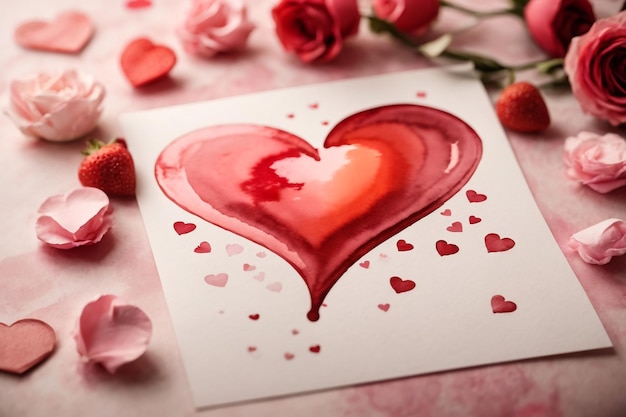 Caja con sabrosos macarrones flores de rosa y corazones sobre fondo blanco celebración del Día de San Valentín