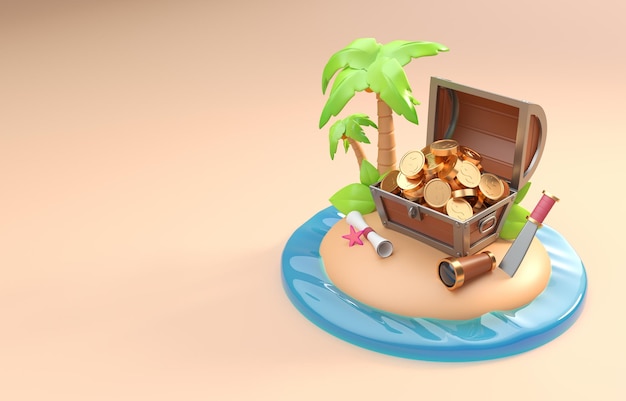 Caja del tesoro aislada Ilustración 3D