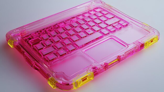 Caja transparente rosa para portátil con teclado y trackpad