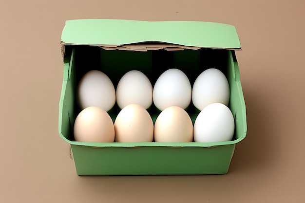 una caja verde con huevos dentro