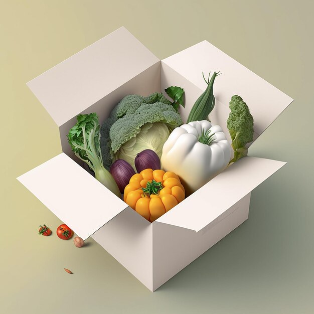 Una caja de verduras con un recuadro blanco que dice "verduras".