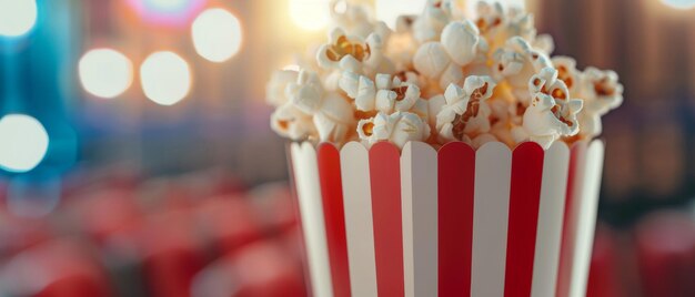 Una caja vibrante de palomitas de maíz ofrece un bocadillo de cine por excelencia listo para la hora de la película