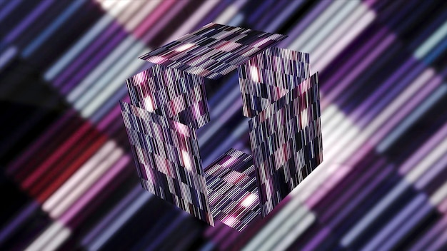 Caja virtual brillante movimiento caja de premios vacía se revela en el ciberespacio cubo brillante se abre en colorido