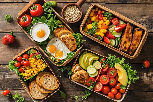 Cajas de almuerzo con alimentos saludables