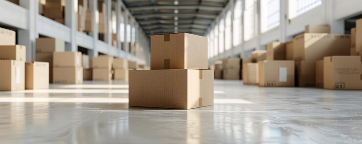 Cajas de cartón en el almacén