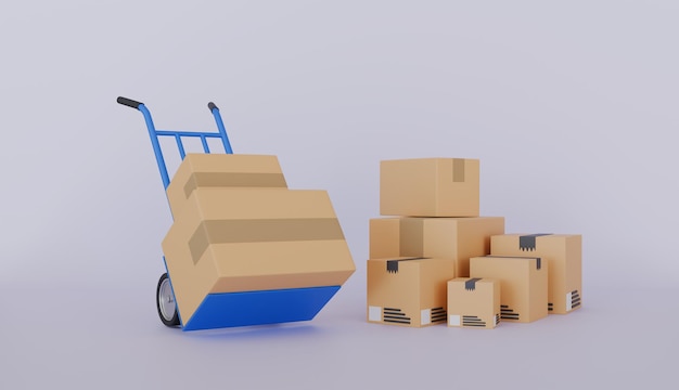 Cajas de cartón con concepto de transporte y entrega de camiones de mano