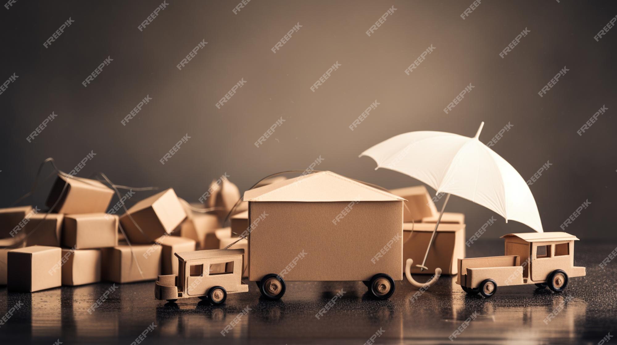 Cajas de y un paraguas blanco están rodeados uno con el otro y el otro con el otro con las cajas el suelo. | Foto Premium
