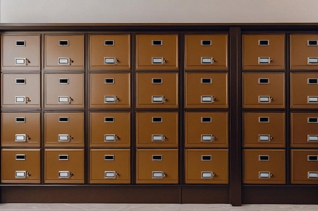 Cajas de correo de acero marrón en un edificio residencial de apartamentos dentro de filas modernas de cajas de correo numeradas cr