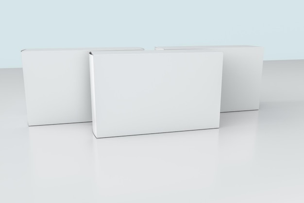 Cajas de embalaje blancas de renderizado 3d con fondo blanco
