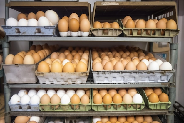 Cajas llenas de huevos orgánicos en un trastero