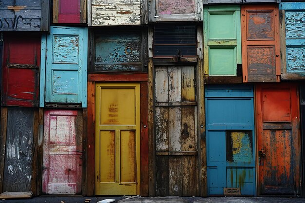 Foto cajas de madera vintage de colores en una calle de lisboa, portugal