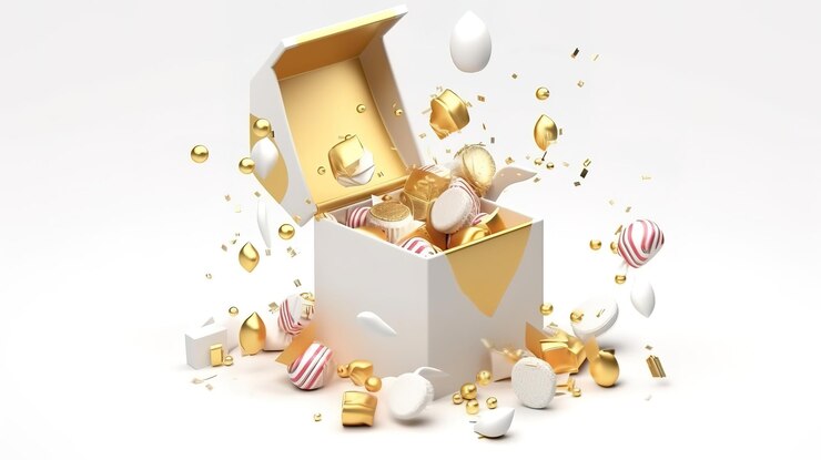 Cajas de regalo 3d con cinta dorada y lazo Generativo Ai