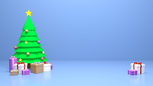 Cajas de regalo y árbol de Navidad