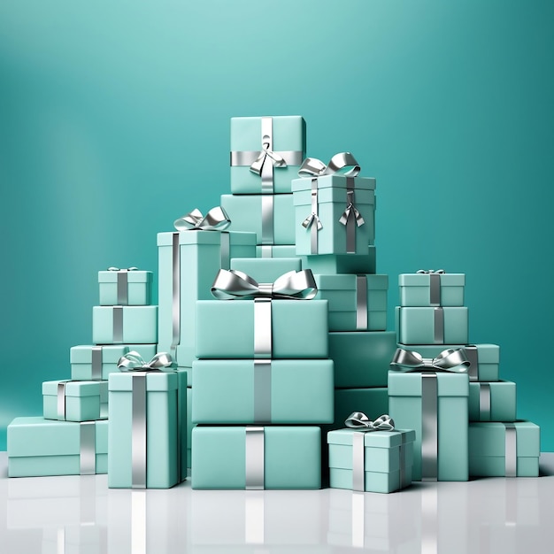 Cajas de regalo azul Tiffany con cinta plateada