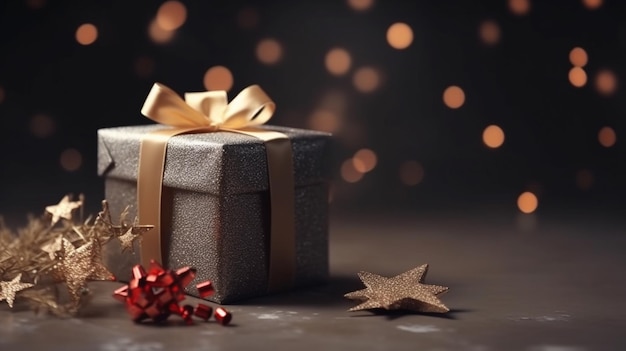 Cajas de regalo con bengalas en mesa de madera y bokeh backgroundgenerative ai