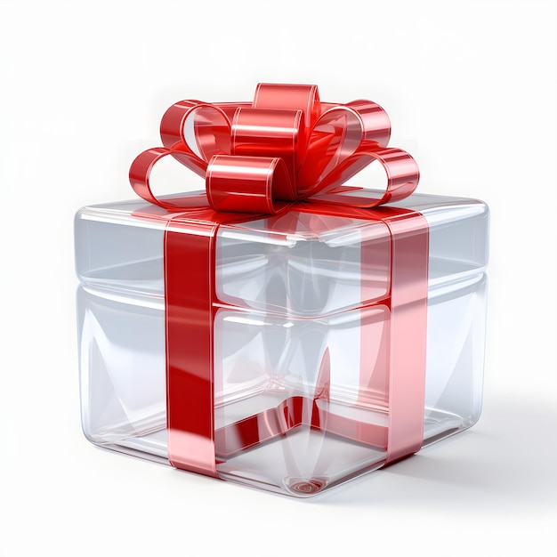Cajas de regalo blancas 3d con cinta roja con fondo blanco.