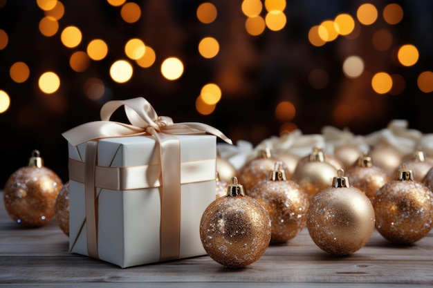 Cajas de regalo con bolas navideñas.