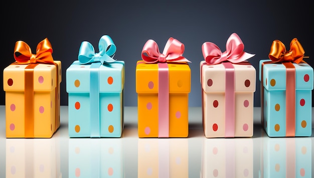 Cajas de regalo con cinta en concepto navideño generadas por IA