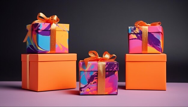 Cajas de regalo con cintas de colores vibrantes