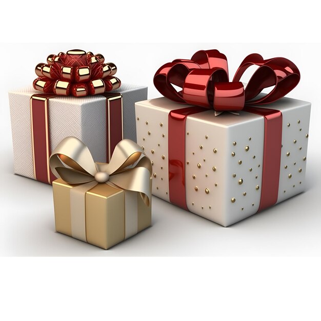 Cajas de regalo con las cintas rojas en papel ecológico aislado sobre el fondo blanco