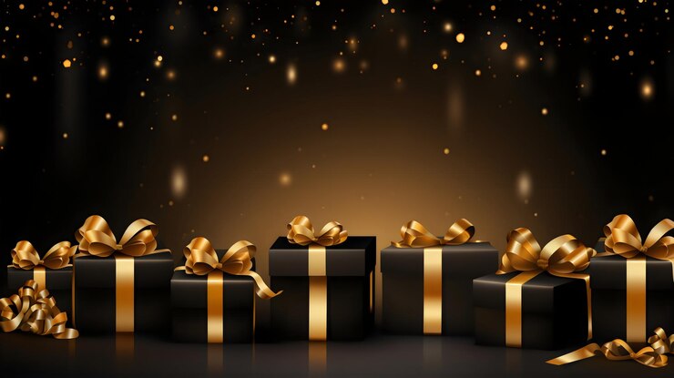 Cajas de regalo de feliz Navidad con fondo borroso y bokeh creadas con IA generativa