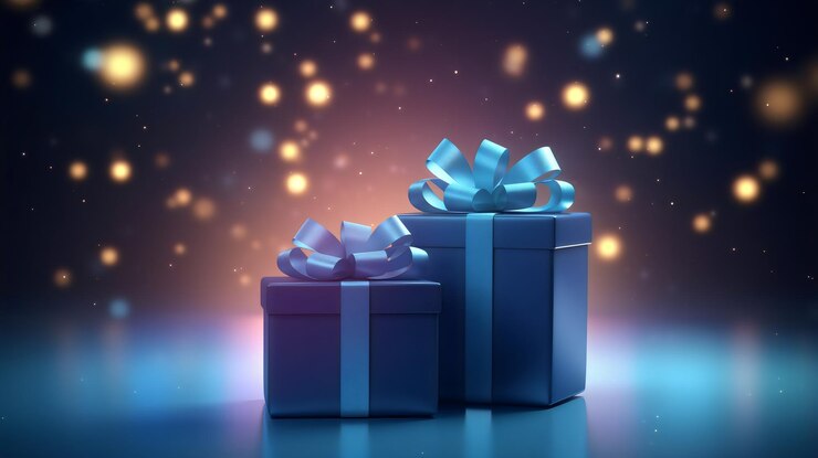 Cajas de regalo de feliz Navidad con fondo borroso y bokeh creadas con IA generativa