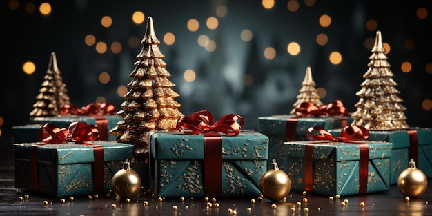 Cajas de regalo de Navidad lujosas y elegantes Regalos y decoraciones de Navidad IA generativa