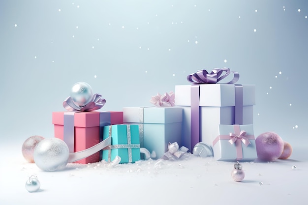 Cajas de regalo navideñas con lazo y cinta AI Generative