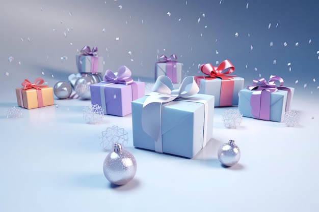 Cajas de regalo navideñas con lazo y cinta AI Generative